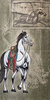Chinese Horse Painting,68cm x 136cm,lzx41188008-x