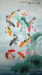 Chinese Koi Fish Painting,50cm x 90cm,2011063-x