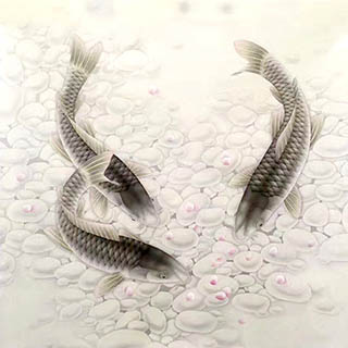Chinese Koi Fish Painting,66cm x 66cm,2011066-x