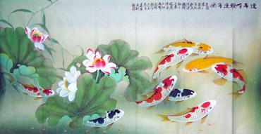Chinese Koi Fish Painting,69cm x 138cm,2078001-x