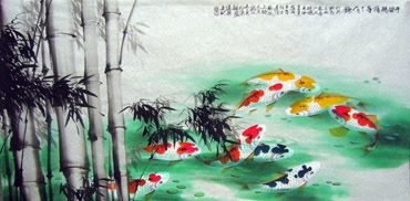 Chinese Koi Fish Painting,50cm x 100cm,2078010-x