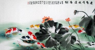 Chinese Koi Fish Painting,69cm x 138cm,2078020-x