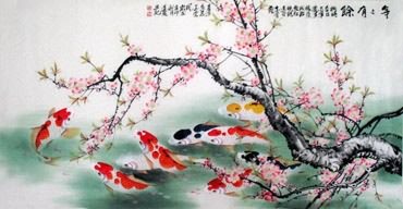 Chinese Koi Fish Painting,69cm x 138cm,2078025-x