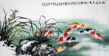 Chinese Koi Fish Painting,69cm x 138cm,2078026-x
