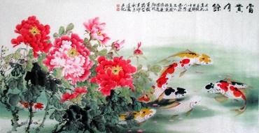 Chinese Koi Fish Painting,69cm x 138cm,2078027-x