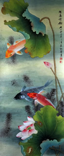 Chinese Koi Fish Painting,50cm x 130cm,2313009-x