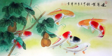 Chinese Koi Fish Painting,50cm x 100cm,2313012-x