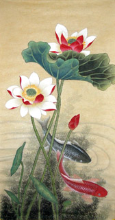 Chinese Koi Fish Painting,43cm x 86cm,2319023-x