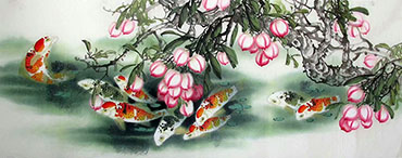 Chinese Koi Fish Painting,70cm x 180cm,2324044-x