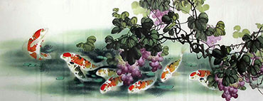 Chinese Koi Fish Painting,70cm x 180cm,2324046-x