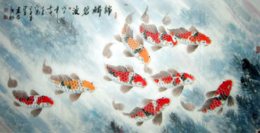 Chinese Koi Fish Painting,66cm x 136cm,2326006-x