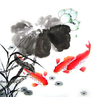 Chinese Koi Fish Painting,66cm x 66cm,2326012-x