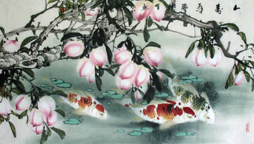 Chinese Koi Fish Painting,50cm x 100cm,2327017-x