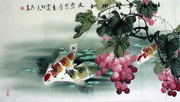 Chinese Koi Fish Painting,50cm x 100cm,2327019-x