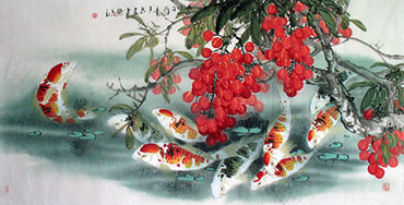 Chinese Koi Fish Painting,68cm x 136cm,2327020-x