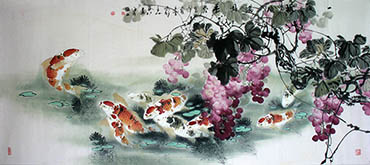 Chinese Koi Fish Painting,80cm x 180cm,2327023-x