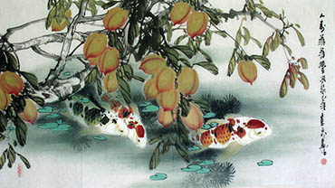 Chinese Koi Fish Painting,50cm x 100cm,2327024-x