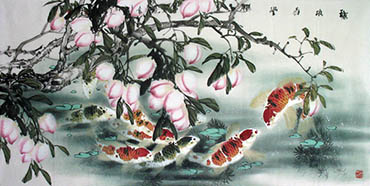Chinese Koi Fish Painting,69cm x 138cm,2327025-x
