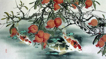 Chinese Koi Fish Painting,50cm x 100cm,2327027-x