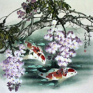 Chinese Koi Fish Painting,68cm x 68cm,2327029-x