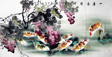 Chinese Koi Fish Painting,69cm x 138cm,2327031-x
