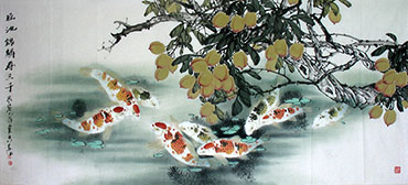 Chinese Koi Fish Painting,80cm x 180cm,2327032-x