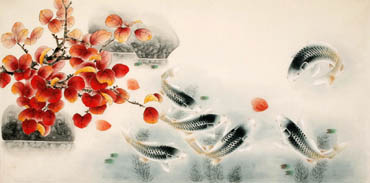Chinese Koi Fish Painting,66cm x 130cm,2340039-x