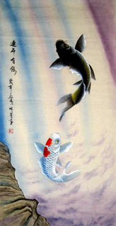 Chinese Koi Fish Painting,50cm x 100cm,2344002-x