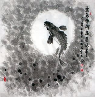 Chinese Koi Fish Painting,69cm x 69cm,2360016-x