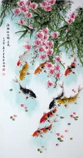 Chinese Koi Fish Painting,66cm x 136cm,2378001-x