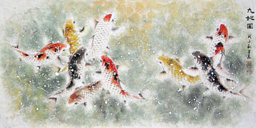 Chinese Koi Fish Painting,66cm x 136cm,2378003-x