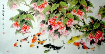 Chinese Koi Fish Painting,66cm x 136cm,2378007-x