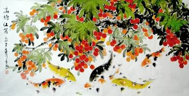 Chinese Koi Fish Painting,66cm x 136cm,2378009-x