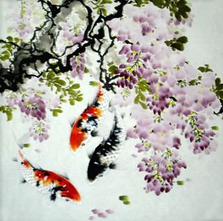 Chinese Koi Fish Painting,69cm x 69cm,2378012-x