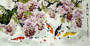 Chinese Koi Fish Painting,66cm x 136cm,2378013-x