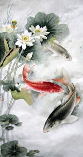 Chinese Koi Fish Painting,69cm x 46cm,2379001-x