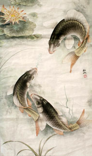 Chinese Koi Fish Painting,69cm x 46cm,2379003-x