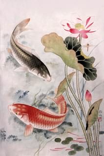 Chinese Koi Fish Painting,69cm x 46cm,2379004-x