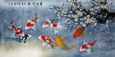 Chinese Koi Fish Painting,66cm x 136cm,2381001-x