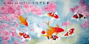 Chinese Koi Fish Painting,66cm x 136cm,2381004-x