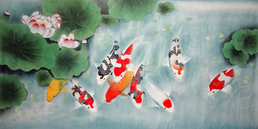 Chinese Koi Fish Painting,90cm x 170cm,2381008-x
