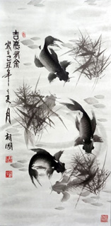 Chinese Koi Fish Painting,50cm x 100cm,2382002-x