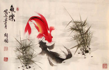 Chinese Koi Fish Painting,69cm x 46cm,2382004-x