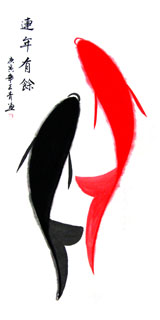 Chinese Koi Fish Painting,50cm x 100cm,2383001-x