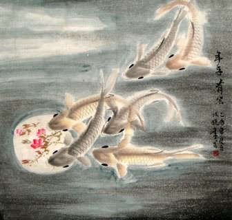 Chinese Koi Fish Painting,69cm x 69cm,2383005-x
