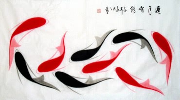 Chinese Koi Fish Painting,54cm x 97cm,2383006-x