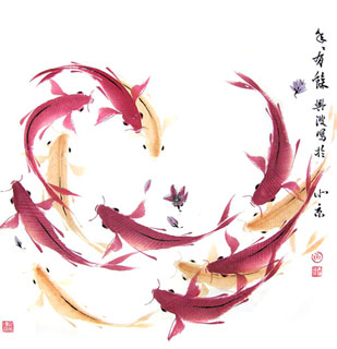 Chinese Koi Fish Painting,69cm x 69cm,2386002-x