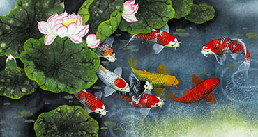 Chinese Koi Fish Painting,50cm x 100cm,2387026-x