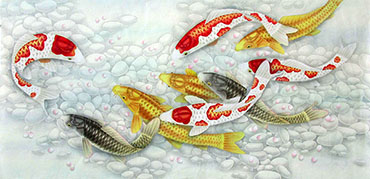 Chinese Koi Fish Painting,66cm x 136cm,2387029-x