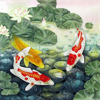 Chinese Koi Fish Painting,66cm x 66cm,2387034-x